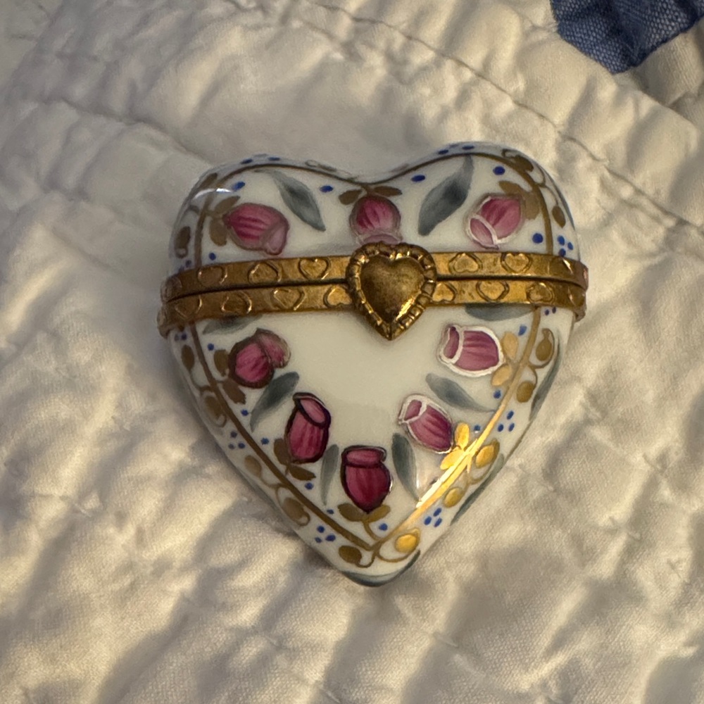 Limoges France Porcelain Trinket Box with Floral Design